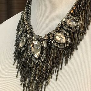 Rhinestone And Chain Statement Necklace